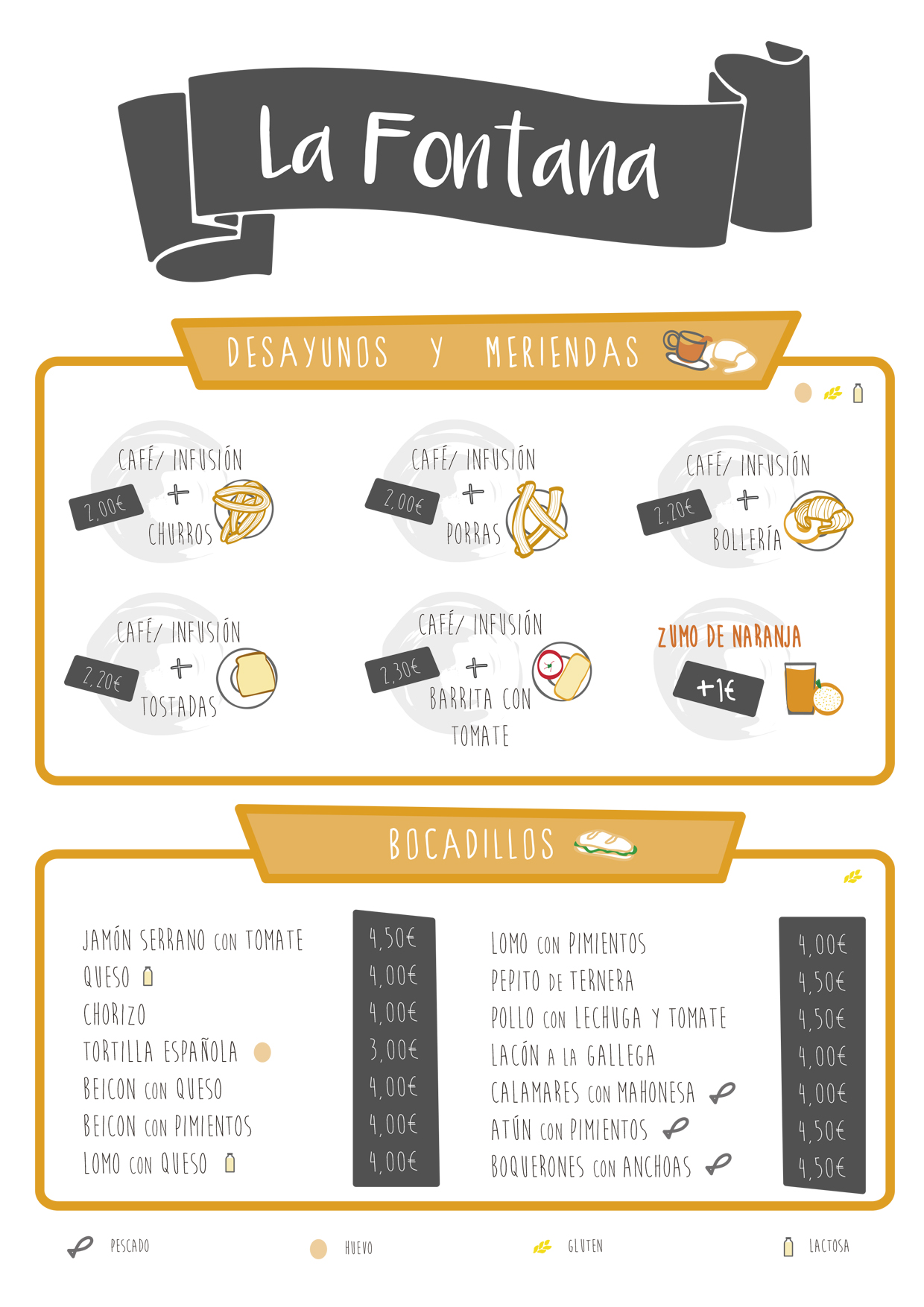 Diseño gráfico para menú bar La Fontana