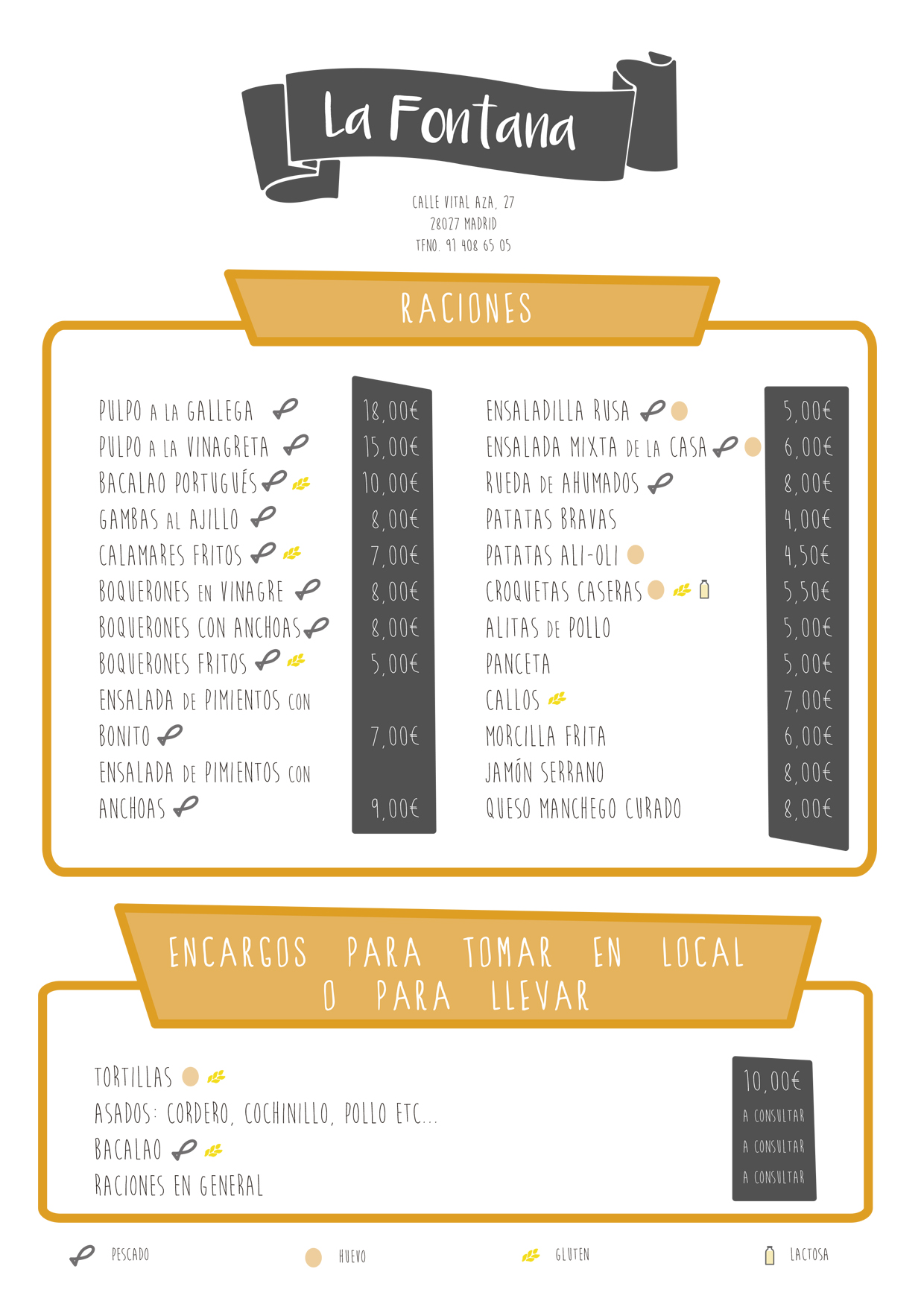 Diseño gráfico para menú bar La Fontana