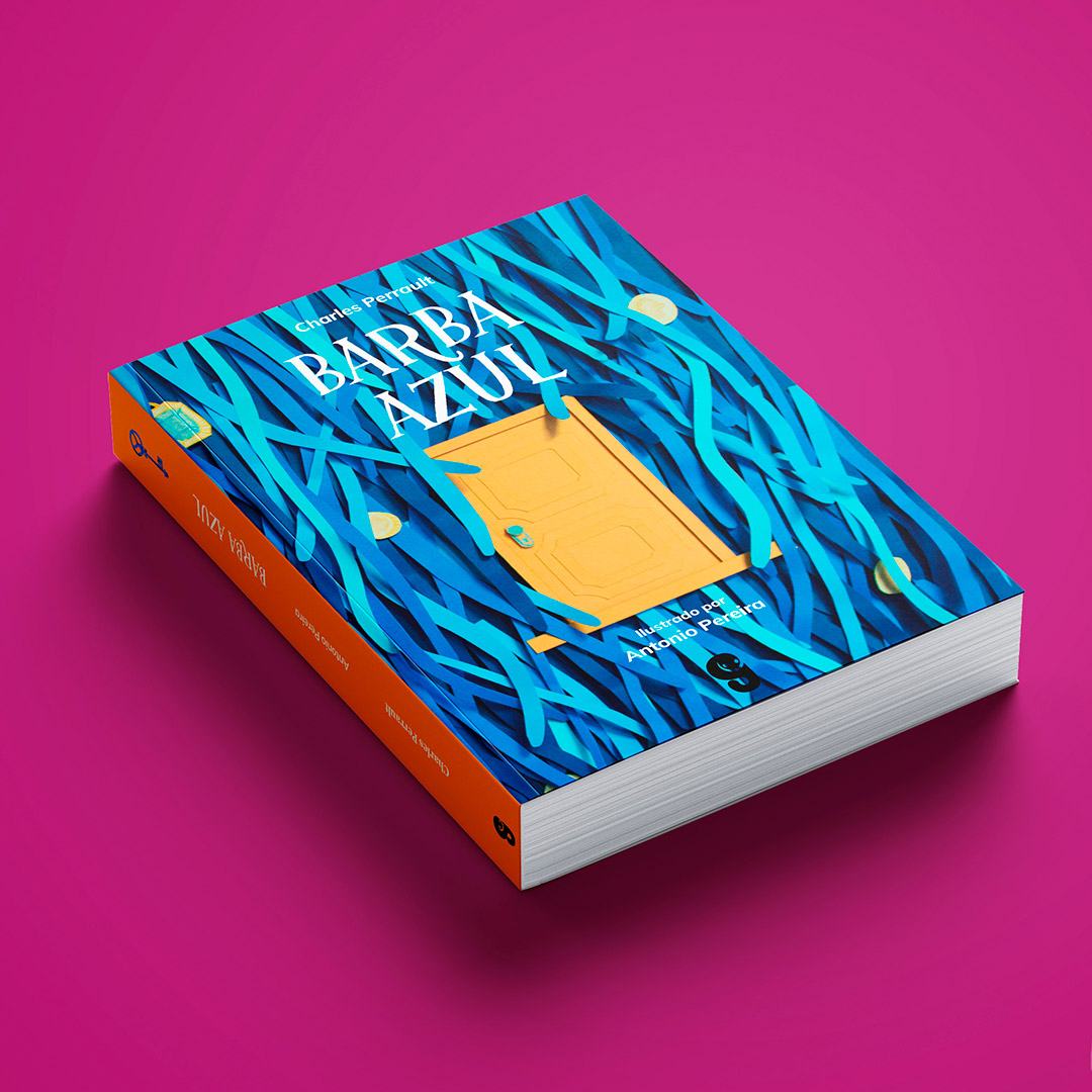 Ilustración infantil para la portada del cuento Barba azul con la técnica del Paper Art