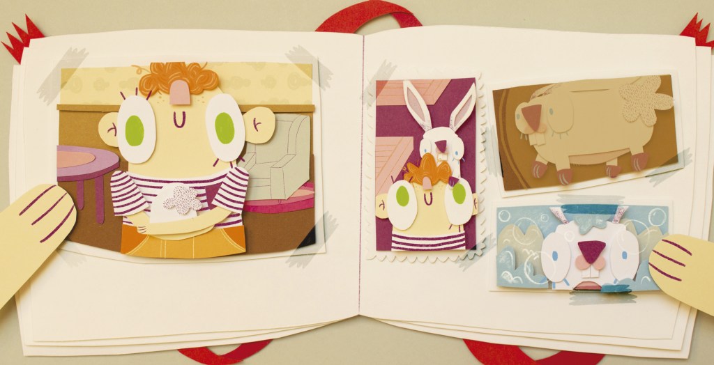 Ilustración infantil en la técnica del papercut para el cuento ilustrado "El conejo blanco de Izan"