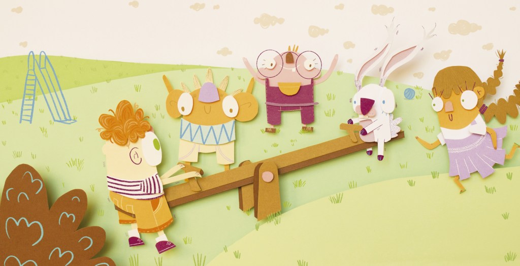 Ilustración infantil en la técnica del papercut para el cuento ilustrado "El conejo blanco de Izan"