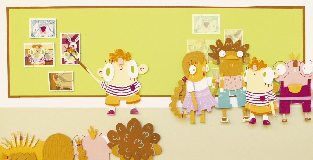 Ilustración infantil en la técnica del papercut para el cuento ilustrado "El conejo blanco de Izan"